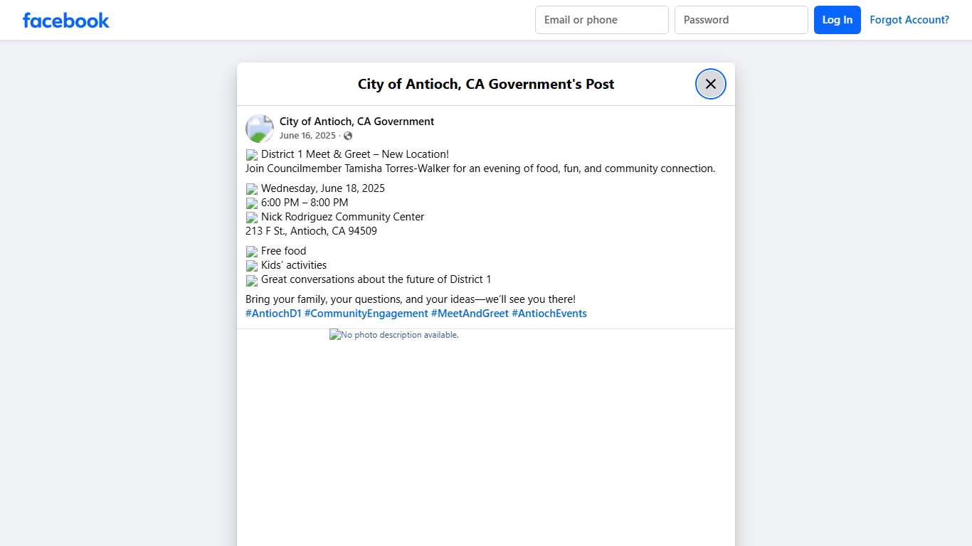 📢 District 1 Meet & Greet... - City of Antioch, CA Government Facebook